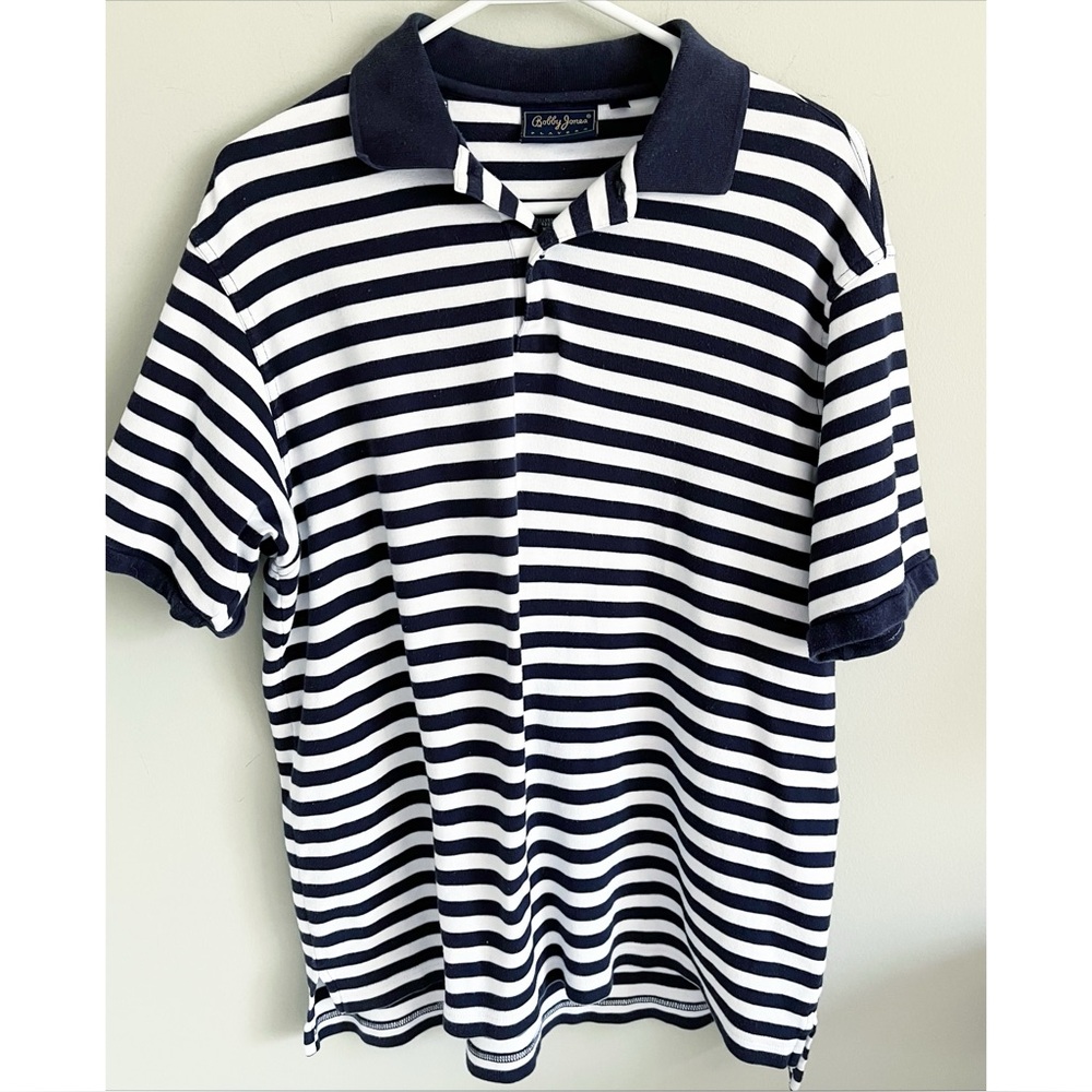 Bobby Jones Players navy blue striped cotton golf shirt sz M